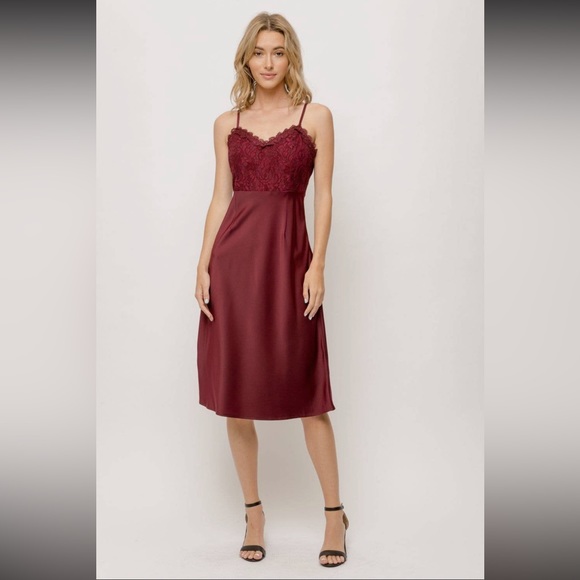 85. Slip Dress Lace Inset Wine Burgundy Evening Cocktail S, M & L Available NWT - Picture 3 of 7
